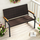 Patio Wicker Loveseat Chair with Acacia Wood Armrests and Metal Frame by LJGDeals