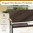 Patio Wicker Loveseat Chair with Acacia Wood Armrests and Metal Frame by LJGDeals