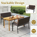 Patio Wicker Loveseat Chair with Acacia Wood Armrests and Metal Frame by LJGDeals
