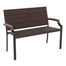 Patio Wicker Loveseat Chair with Acacia Wood Armrests and Metal Frame by LJGDeals