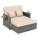 Patio Wicker Loveseat Sofa with Multipurpose Ottoman and Retractable Side Tray by LJGDeals