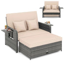 Patio Wicker Loveseat Sofa with Multipurpose Ottoman and Retractable Side Tray by LJGDeals