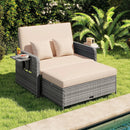 Patio Wicker Loveseat Sofa with Multipurpose Ottoman and Retractable Side Tray by LJGDeals