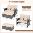 Patio Wicker Loveseat Sofa with Multipurpose Ottoman and Retractable Side Tray by LJGDeals