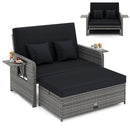 Patio Wicker Loveseat Sofa with Multipurpose Ottoman and Retractable Side Tray by LJGDeals