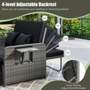 Patio Wicker Loveseat Sofa with Multipurpose Ottoman and Retractable Side Tray by LJGDeals