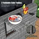Patio Wicker Loveseat Sofa with Multipurpose Ottoman and Retractable Side Tray by LJGDeals