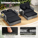 Patio Wicker Loveseat Sofa with Multipurpose Ottoman and Retractable Side Tray by LJGDeals