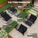 Patio Wicker Loveseat Sofa with Multipurpose Ottoman and Retractable Side Tray by LJGDeals