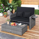 Patio Wicker Loveseat Sofa with Multipurpose Ottoman and Retractable Side Tray by LJGDeals