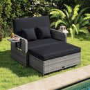 Patio Wicker Loveseat Sofa with Multipurpose Ottoman and Retractable Side Tray by LJGDeals
