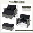 Patio Wicker Loveseat Sofa with Multipurpose Ottoman and Retractable Side Tray by LJGDeals