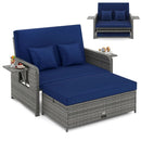 Patio Wicker Loveseat Sofa with Multipurpose Ottoman and Retractable Side Tray by LJGDeals