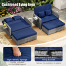 Patio Wicker Loveseat Sofa with Multipurpose Ottoman and Retractable Side Tray by LJGDeals