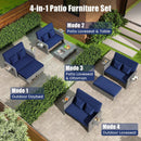 Patio Wicker Loveseat Sofa with Multipurpose Ottoman and Retractable Side Tray by LJGDeals