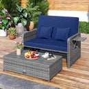 Patio Wicker Loveseat Sofa with Multipurpose Ottoman and Retractable Side Tray by LJGDeals