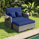 Patio Wicker Loveseat Sofa with Multipurpose Ottoman and Retractable Side Tray by LJGDeals