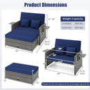 Patio Wicker Loveseat Sofa with Multipurpose Ottoman and Retractable Side Tray by LJGDeals