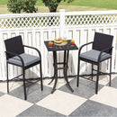 3-Piece Patio Wicker Rattan Bar Height Chairs and Square Table Set-Black by LJGDeals