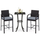 3-Piece Patio Wicker Rattan Bar Height Chairs and Square Table Set-Black by LJGDeals