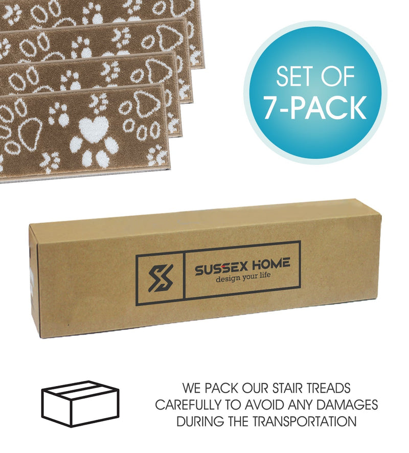 Stair Treads Rug 9"x28" Paw Collection | Beige & White