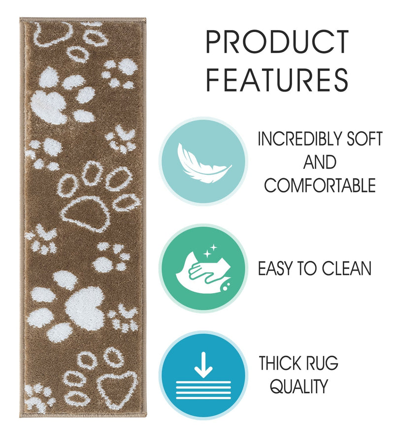 Stair Treads Rug 9"x28" Paw Collection | Beige & White