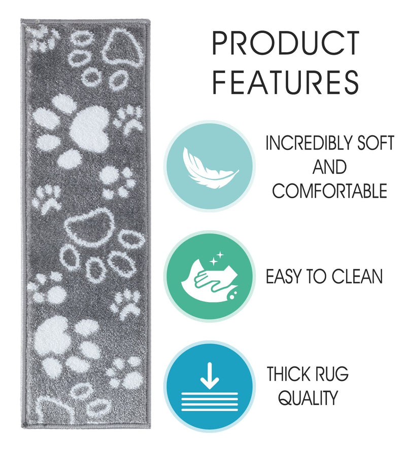 Stair Treads Rug 9"x28" Paw Collection | Gray & White