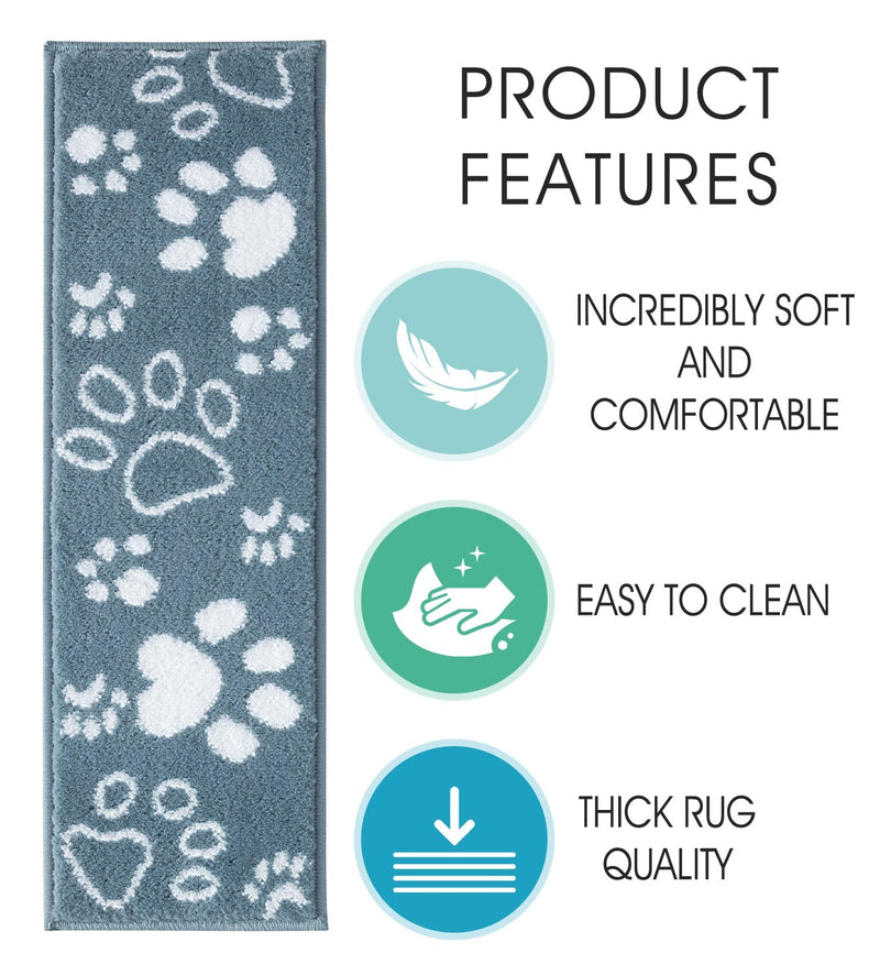 Stair Treads Rug 9"x28" Paw Collection | Teal & White