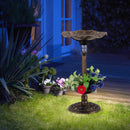 Pedestal Birdbath and Feeder with Solar Light - Lotus Leaf by LJGDeals