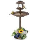 Solar Pedestal Bird Bath with Feeder and Planter - Bronze by LJGDeals