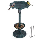 Pedestal Birdbath and Feeder with Solar Light - Lotus Leaf by LJGDeals