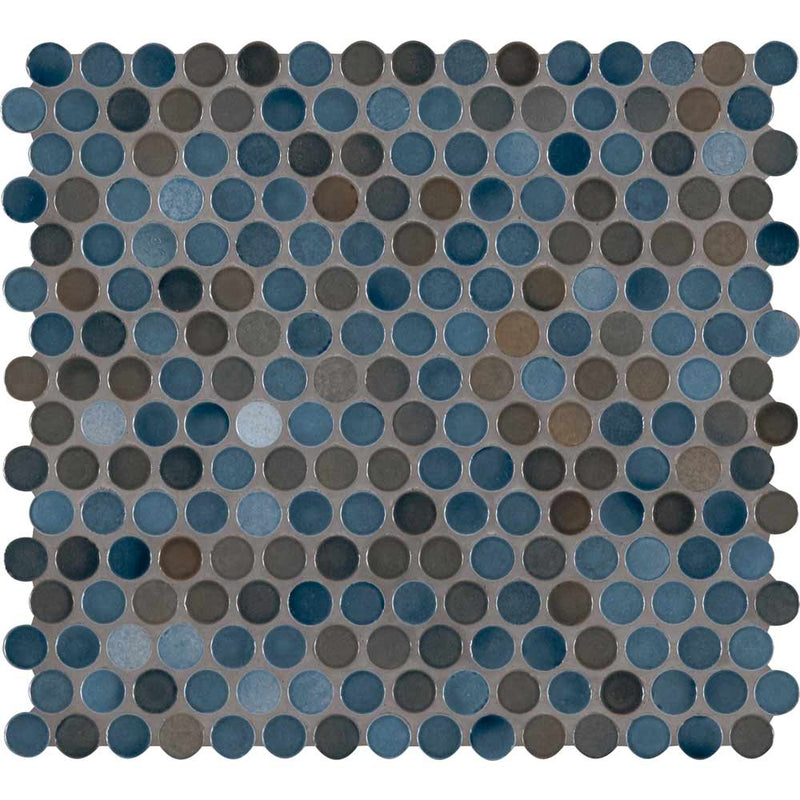 MSI Penny Round Azul Glossy Porcelain Mosaic Tile 11.3"x12.2"