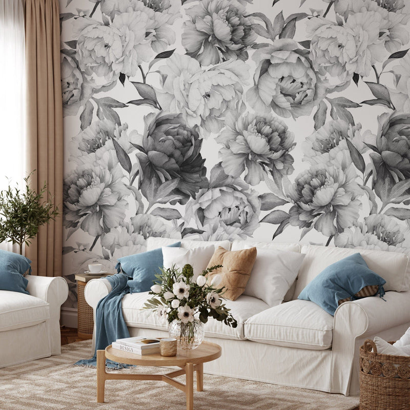 Black and White Peony Wallpaper