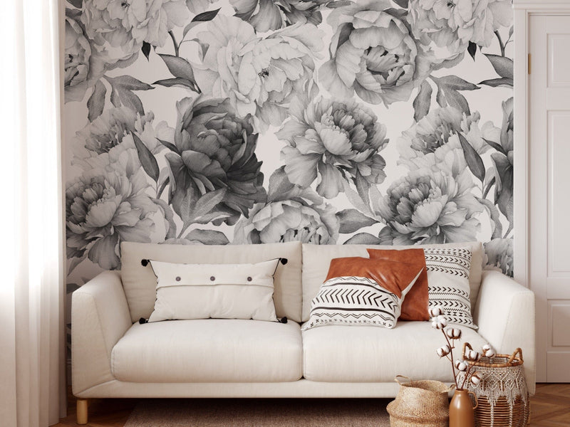 Black and White Peony Wallpaper