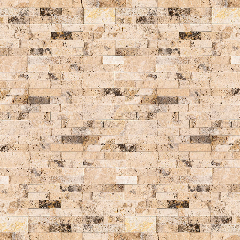 Philadelphia splitface ledger panel 6X24 natural travertine wall tile LPNLTPHI624 product shot multiple tiles angle view