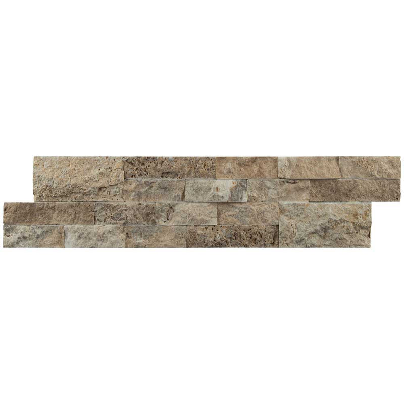 Philadelphia splitface ledger panel 6X24 natural travertine wall tile LPNLTPHI624 product shot multiple tiles close up view