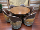 Whiskey & Wine Barrel Game Table Set — Poker Top and Dining Top Included, 6 Chairs