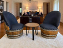 Whiskey & Wine Barrel Steel-Leg Center Table — Reclaimed Oak Top