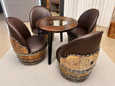 Whiskey & Wine Barrel Steel-Leg Table Set — 4 Chairs, Modern Build