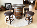 Whiskey & Wine Barrel Pub Set — 4 Stools, Counter Height, Cabinet Storage