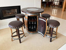 Whiskey & Wine Barrel Pub Set — 4 Stools, Counter Height, Cabinet Storage