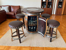 Multi-Use Whiskey & Wine Barrel Bar Set — Glass Top, Cabinet Storage