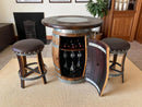 Whiskey & Wine Barrel Pub Set — 2 Stools, Counter Height, Cabinet Storage