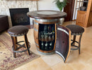 Whiskey & Wine Barrel Pub Set — 2 Stools, Counter Height, Cabinet Storage