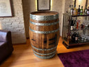 Multi-Use Whiskey & Wine Barrel Bar Set — Glass Top, Cabinet Storage