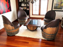 Whiskey & Wine Barrel Coffee Table — Glass Top, Hidden Storage