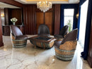 Whiskey & Wine Barrel Coffee Table Set — 4 Chairs