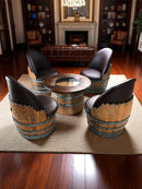 Whiskey & Wine Barrel Coffee Table Set — Full Round Table, 4 Chairs