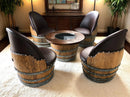 Whiskey & Wine Barrel Coffee Table — Half-Barrel Glass Top, Hidden Storage