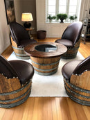 Whiskey & Wine Barrel Coffee Table Set — Full Round Table, 4 Chairs